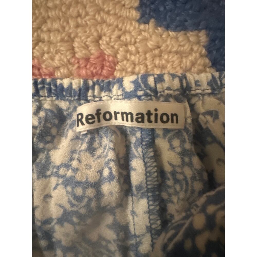 2 Reformation Azzuro Cropped Blue White Ditsy Floral Print Blouse Shirt Top - Picture 3 of 5